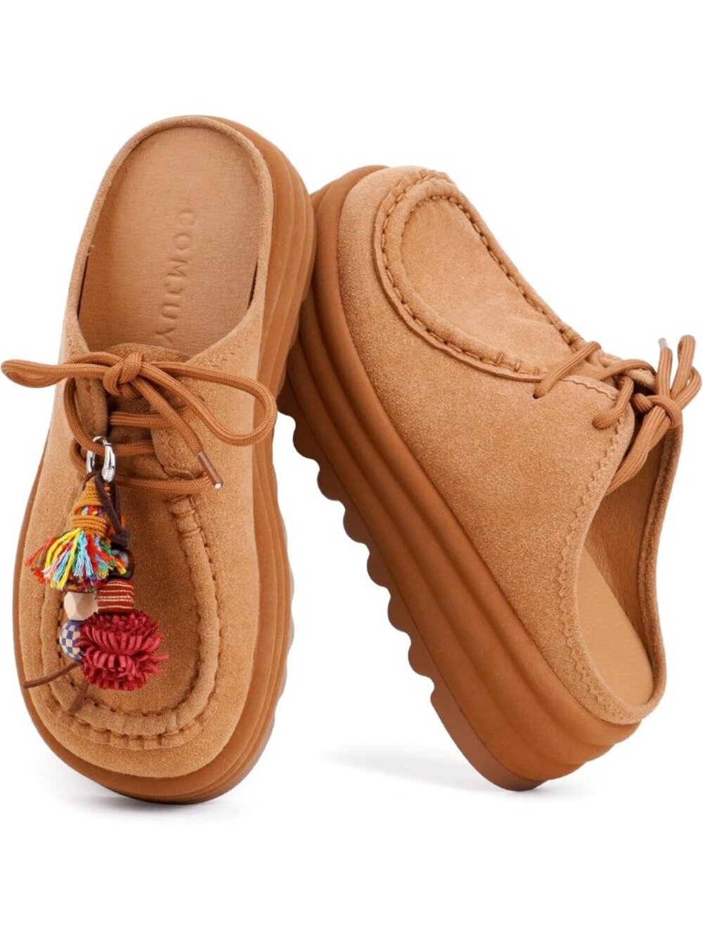 Genuine Suede Platform Mules for Women | Chunky Sole Slip-On Clogs with Arch